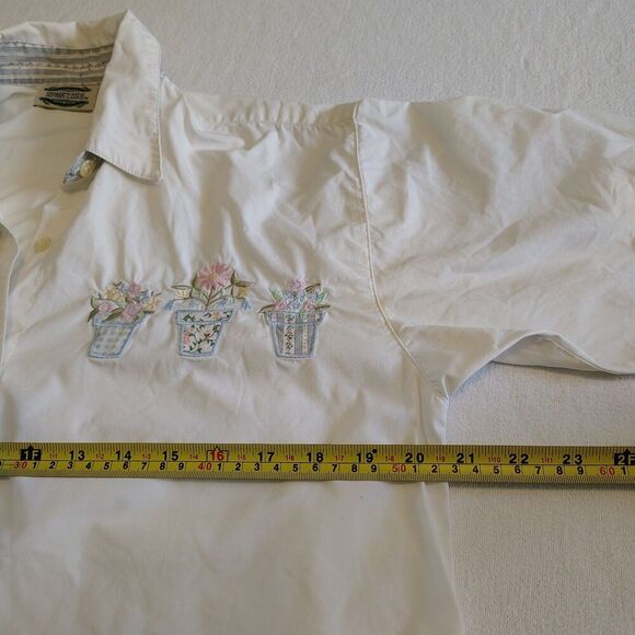 Vtg Flower Pot Shirt Womens Floral Embroidered Pastel Cottagecore Size Small - Picture 7 of 8